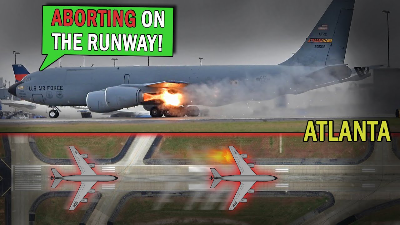 Military KC-135 UNCONTAINED ENGINE FLAMEOUT on Takeoff!