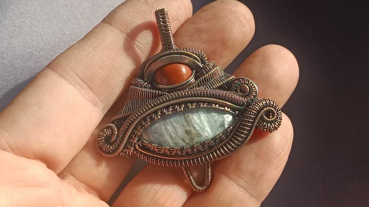 Blue Kyanite and Red Jasper copper wrapped pendant [new design]