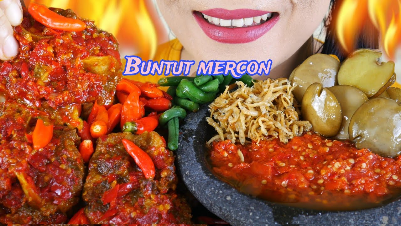PEDASNYA BUNTUT MERCON, SAMBEL MENTAH, JENGKOL DAN TERI  GORENG | EATING SOUNDS