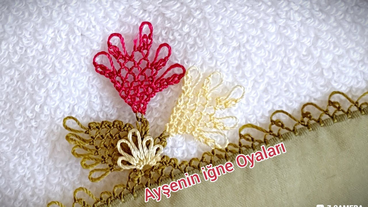 Çiçekli yazmaya ağır ve gösterişli iğne Oyası modeli anlatımlı yapılışı