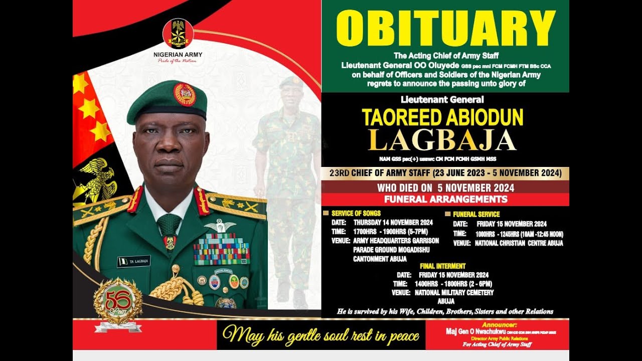 [LIVE] ABUJA: SERVICE OF SONGS FOR LATE COAS LT. GENERAL TAOREED ABIODUN LAGBAJA