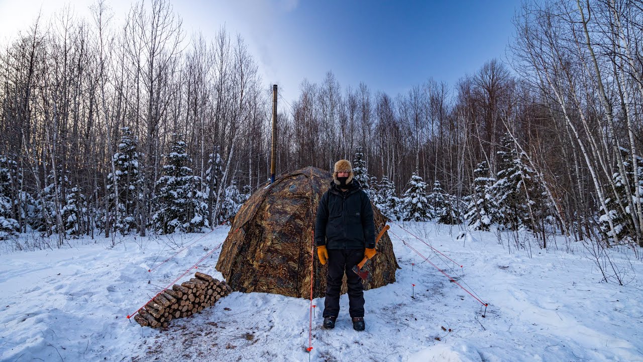 ATV Hot Tent Camping In The Cold | Russian Bear Market UP2