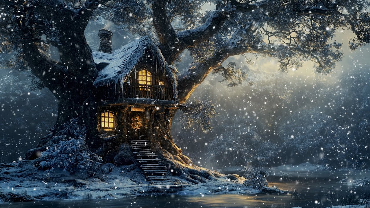 Safe and Cozy in a Magical Treehouse During a Winter Blizzard Heavy Snowfall for Sleep 2026