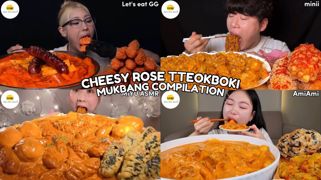 ASMR | CHEESY ROSE TTEOKBOKI MUKBANG COMPILATION |