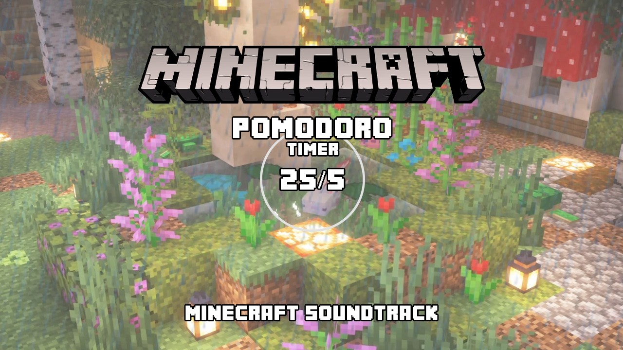 study pond 🌿 rain & minecraft music w/ pomodoro (25/5) timer to study, work, relax [2 HR]