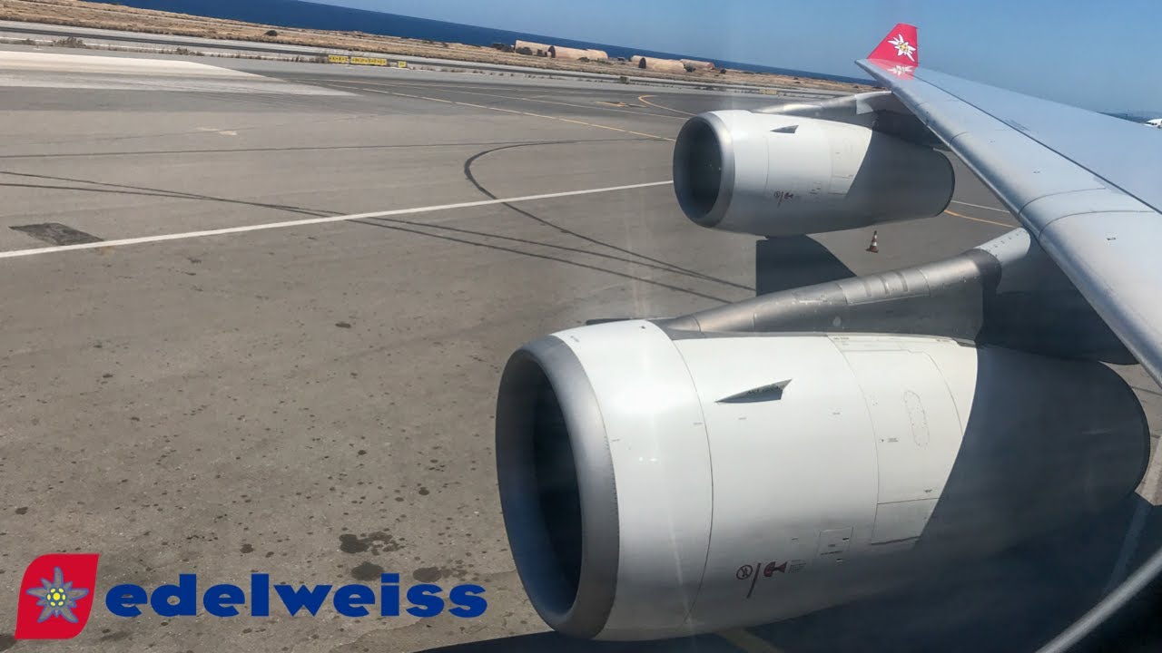 *Amazing Full Trust sound !* Edelweiss air Airbus A340-313 takeoff from Heraklion airport !