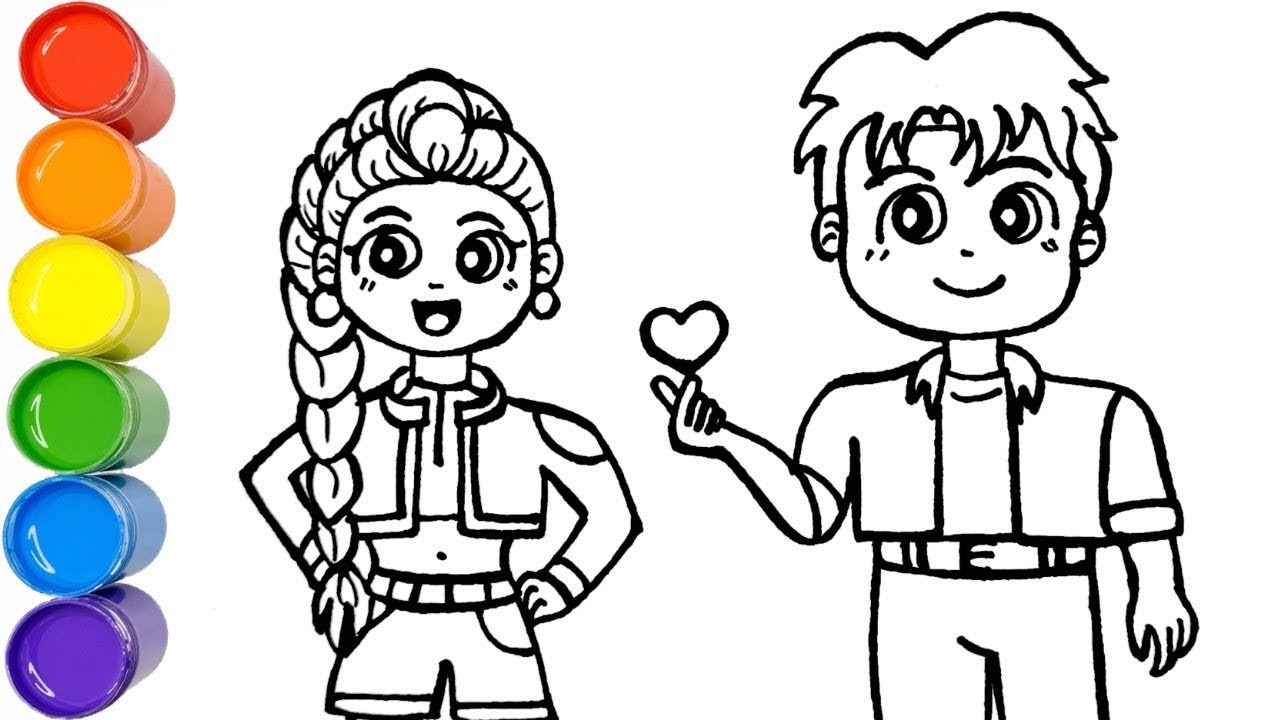 K-Pop Love! Rumi & Jinu Cute Couple Drawing 💕 Easy Kids Coloring