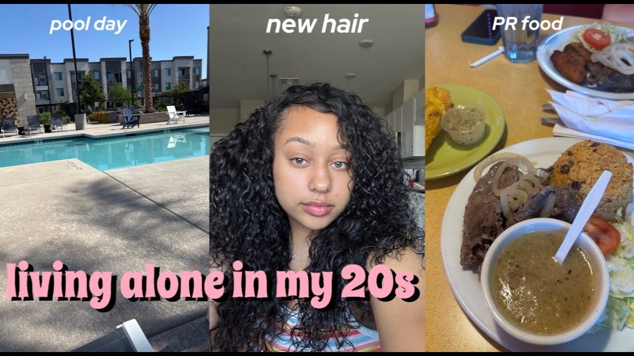 VLOG: LIVING ALONE IN MY 20s- POOL DAY, NEW HAIR, TRYING PUERTO RICAN FOOD, COOKING DINNER + more