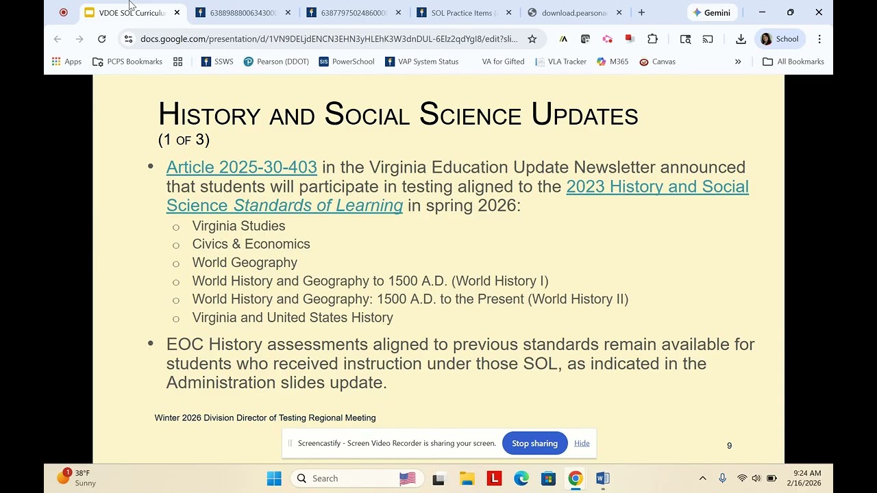 VDOE SOL and Curriculum Update 2026