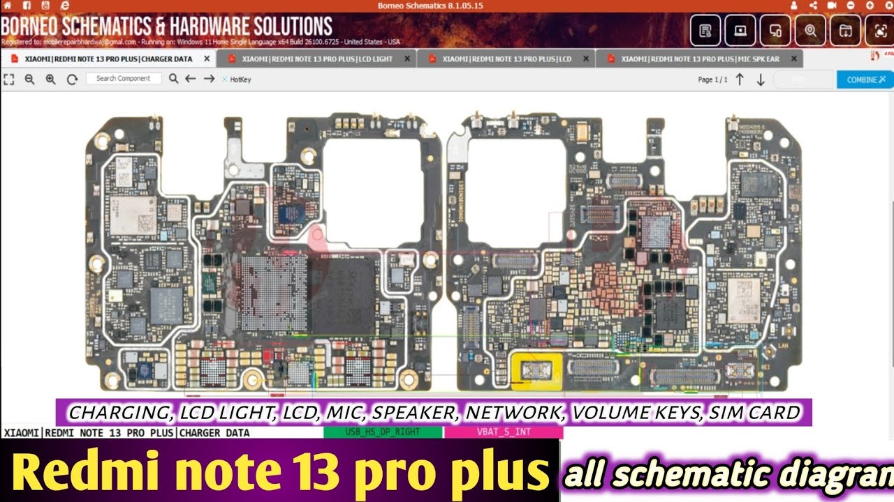 Redmi note 13 pro plus all schematic diagram charging lcd light lcd mic speaker network volume keys