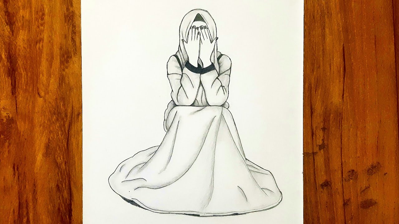 Muslim girl drawing with hijab easy | Pencil sketch | Splendid Art