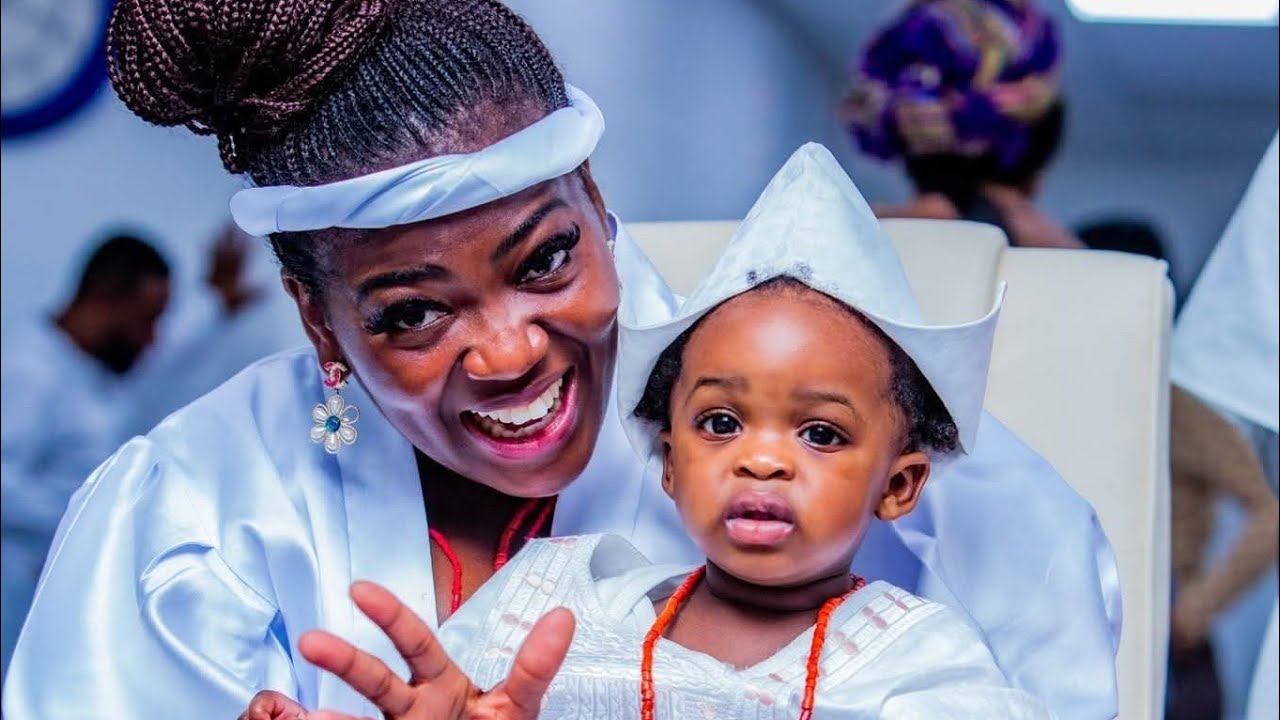 Queen Ashley Ogunwusi and Princess Aderonke Obinna present Prince Ademakinwa for prayers 