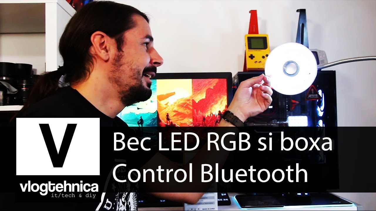 Bec cu led RGB si boxa BlueTooth - unboxing si teste