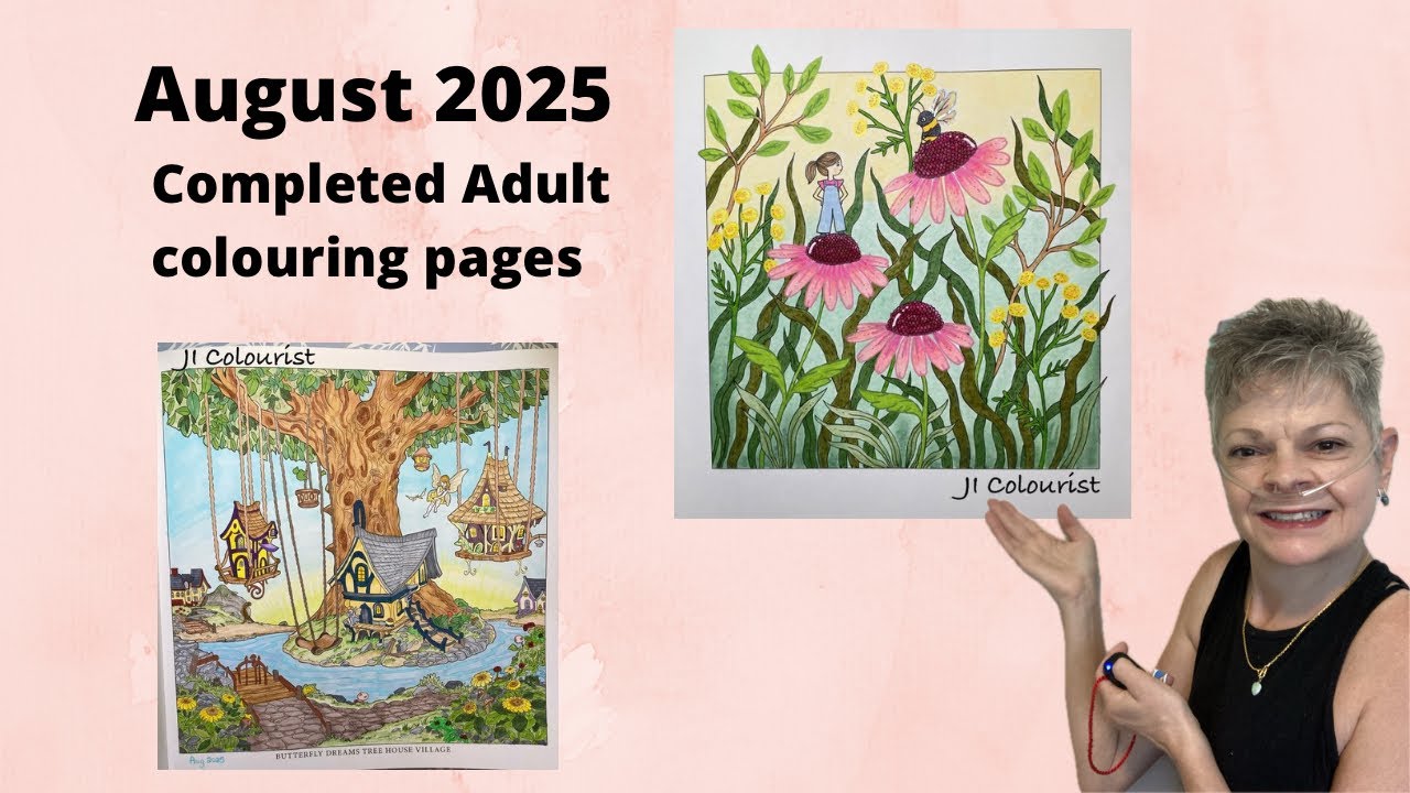 August 2025 Adult Colouring completed pages
