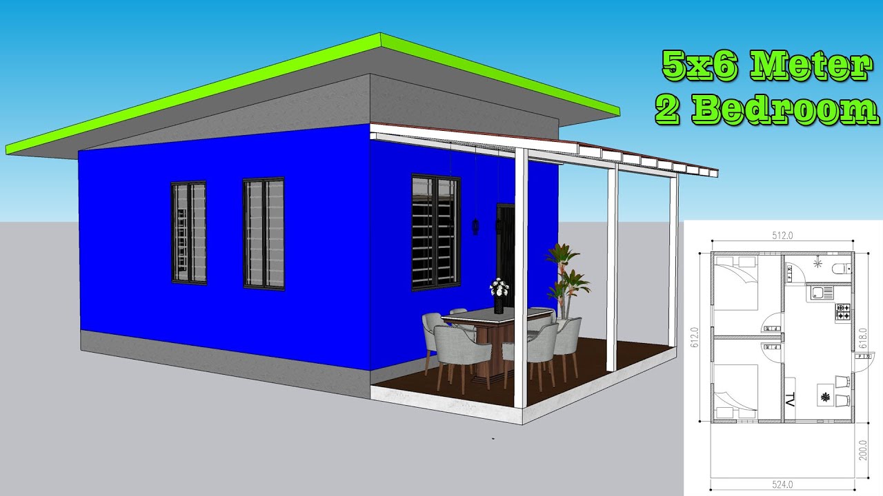 5 x 6 meters 2 Bedroom With Veranda Small House Design