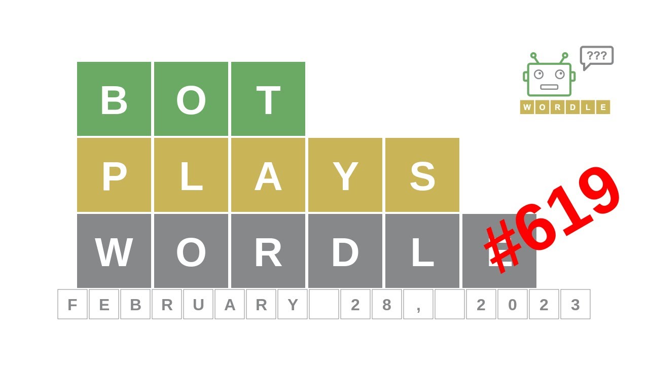 Feb 28, 2023 - Bot plays Wordle #619 - How to guess today's word? Answer, hints, solution