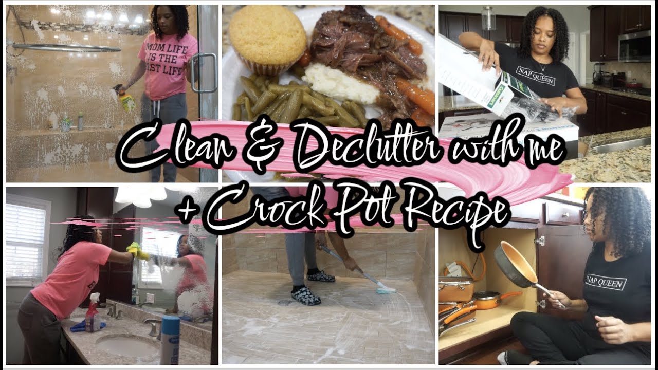 *NEW* Bathroom Cleaning Motivation| Kitchen Declutter | Easy Crock Pot Meal | Unboxing New Pots/Pans