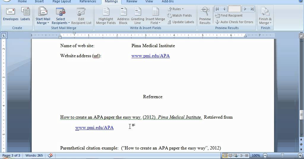 APA Format for a Website Reference