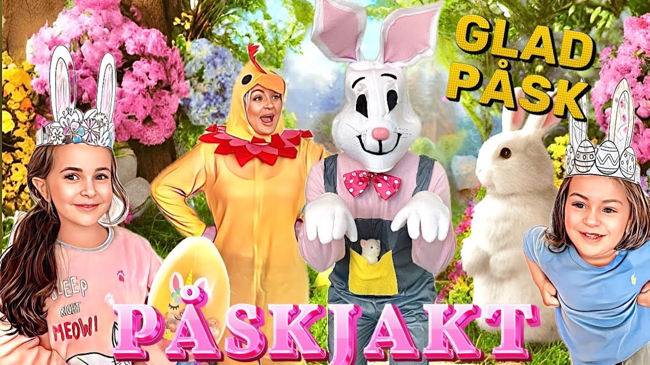 Påskharen och påskkycklingen gömmer ägg för påskjakt