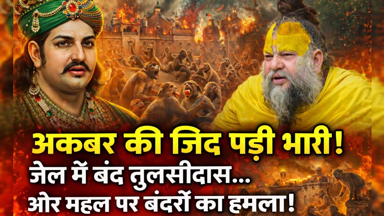 अकबर की जिद पड़ी भारी! जेल में बंद तुलसीदास और महल पर बंदरों का हमला 😳 #parmanandji #trending #viral