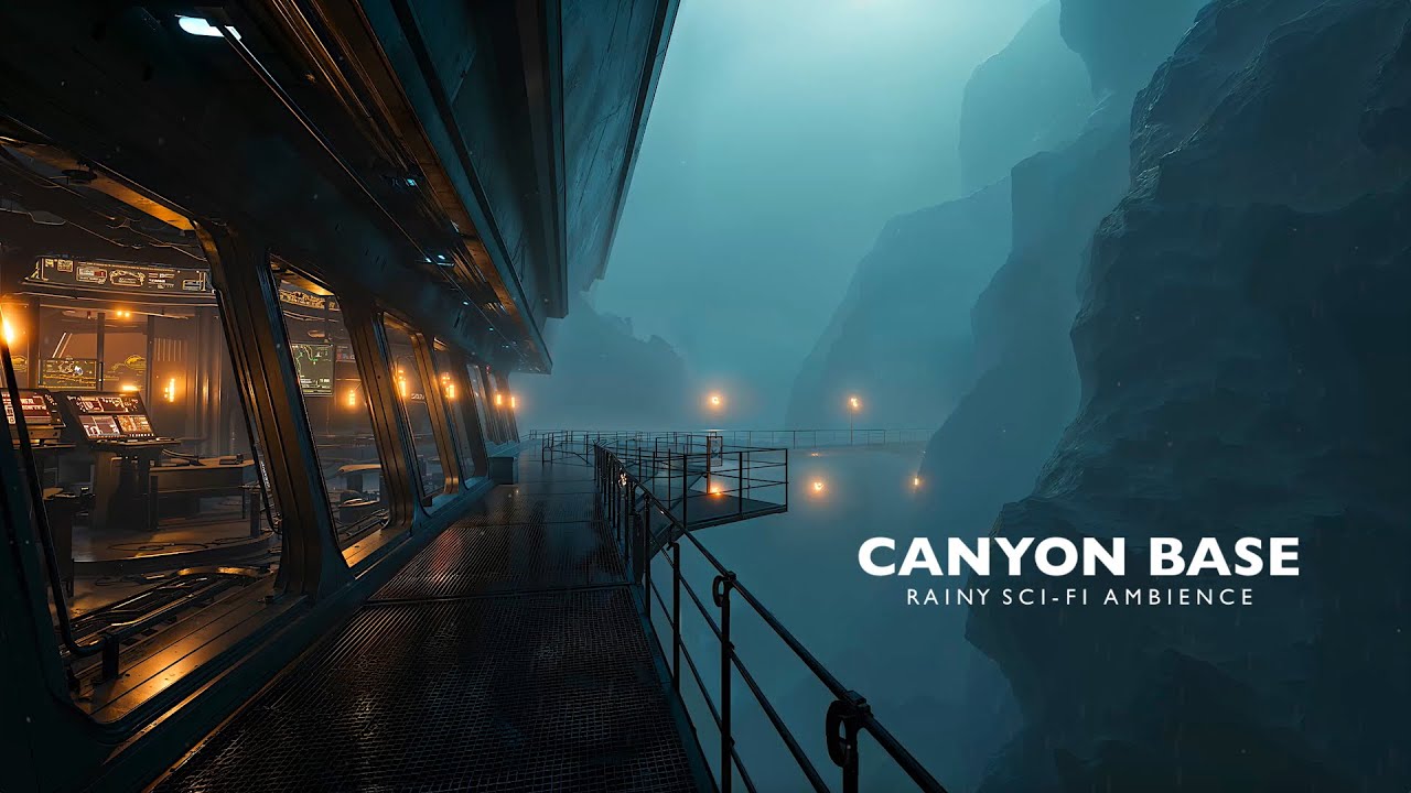 Sci-Fi Canyon Outpost | Relaxing Rain Ambience for Focus & Sleep | 4K