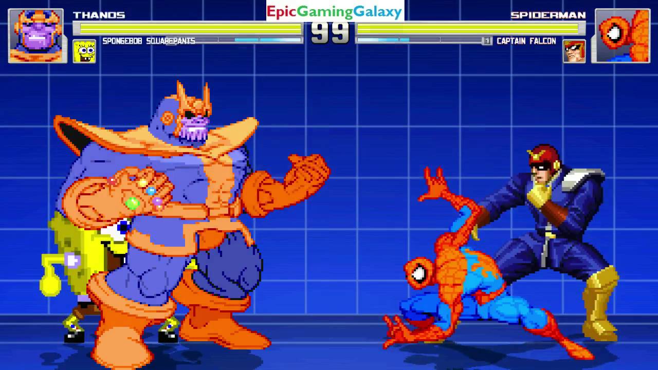 SpongeBob SquarePants And Thanos VS Captain Falcon And Spider-Man In A MUGEN Match / Battle / Fight