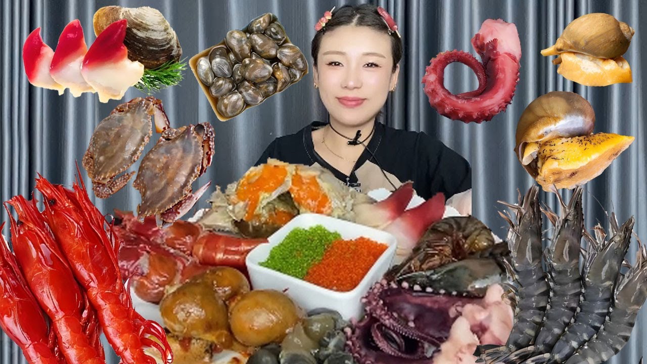 【Mukbang ASMR】 먹방 ASMR seafood platter 붉은악마새우🦐문어족🦑흑호새우🦐암게장🦀북극 조개🐚우렁이  마누라 발 #Asmr #Collection