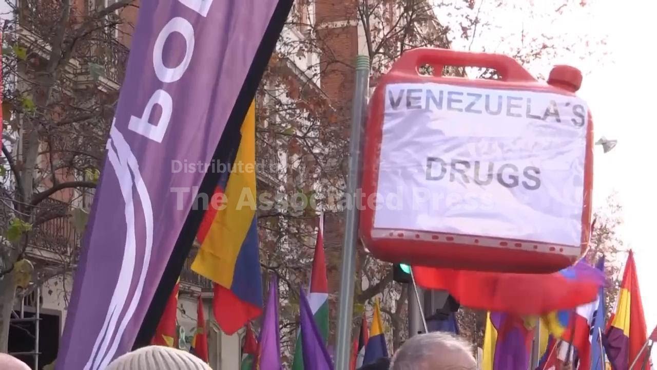 Crowd of Venezuela's supporters gathers outside US embassy in Madrid