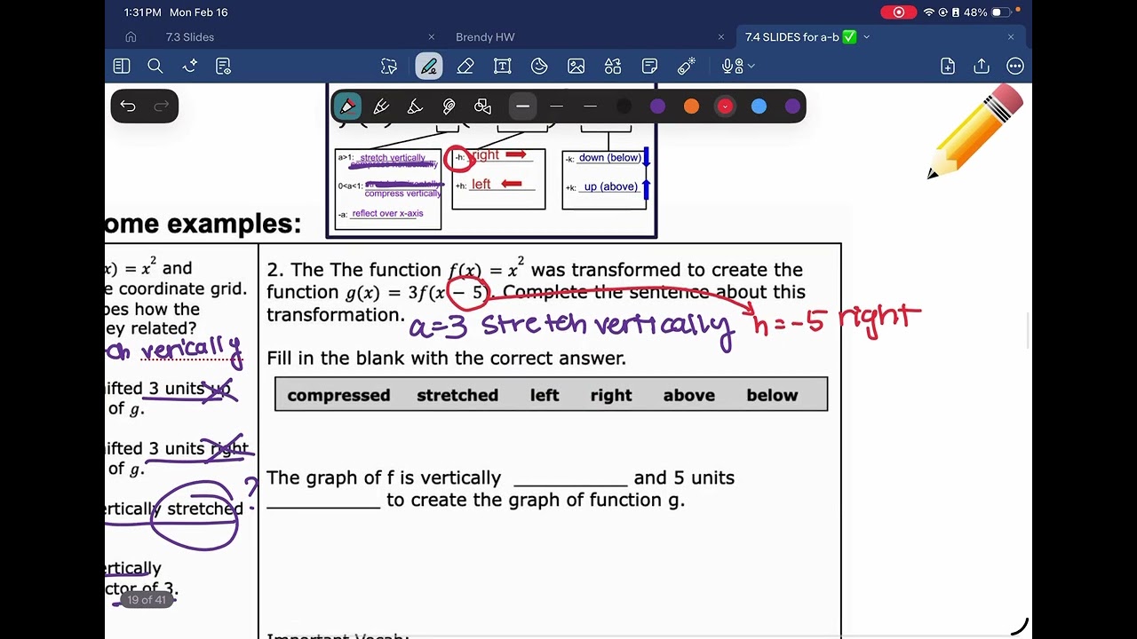 7.4 Quadratic Transformations (a/b) 7C E