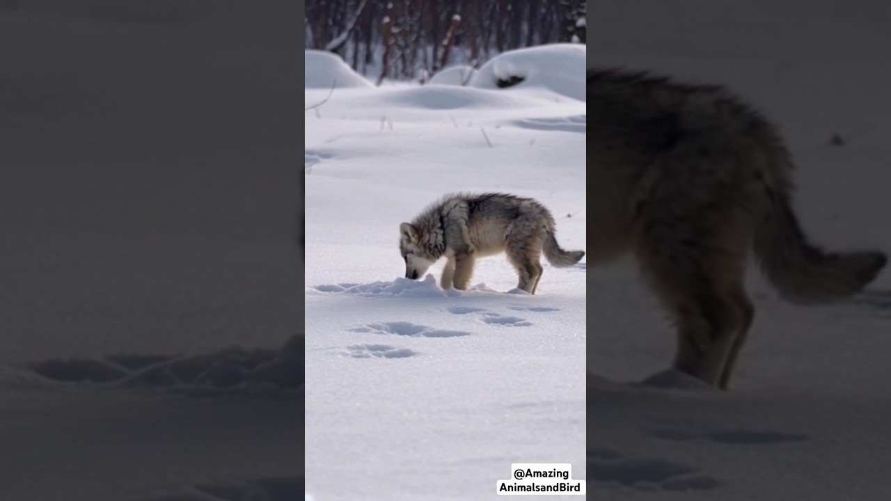 Adorable Tiny Snow Wolf Pups Walking in Winter Wonderland | Rare Wildlife Moments