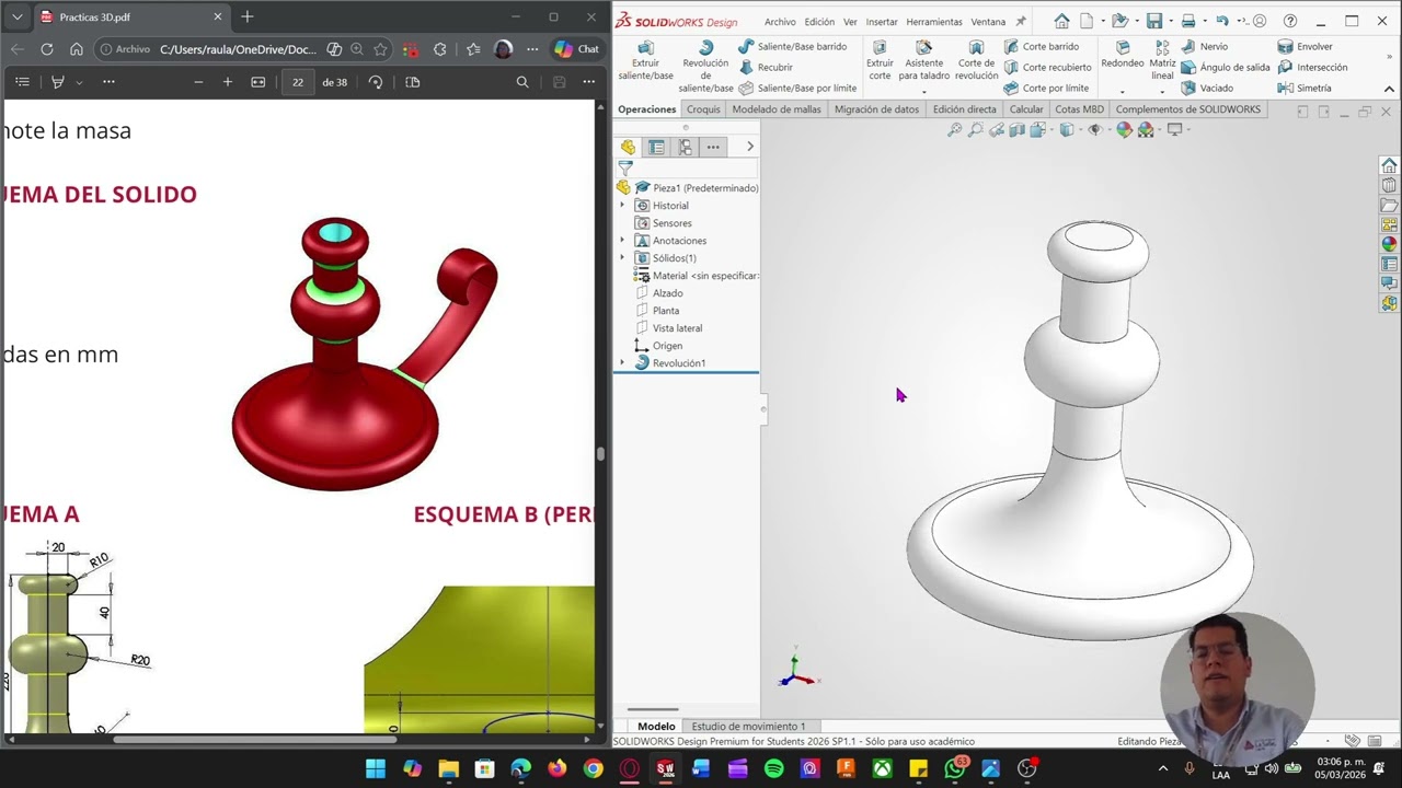 Revolución + Barrido | SOLIDWORKS 2026