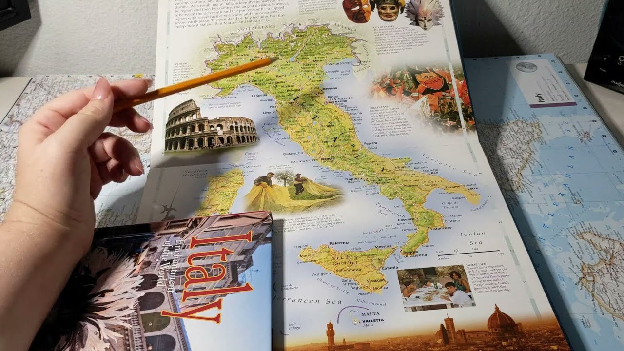 ASMR ~ Italy History & Geography ~ Soft Spoken Map Tracing Page Turning