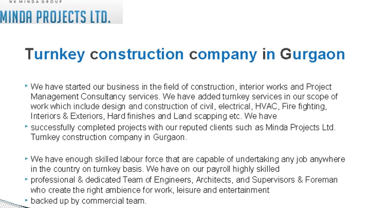 Turnkey construction company in Gurgaon | Minda Projects Ltd