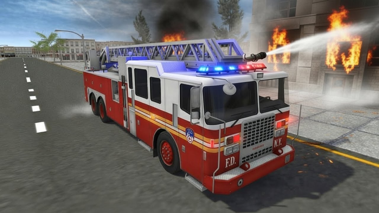 لعبة شاحنة الإطفاء 🚒  محاكي الإنقاذ وسيارات الإطفاء #100  Fire Truck Driving Games