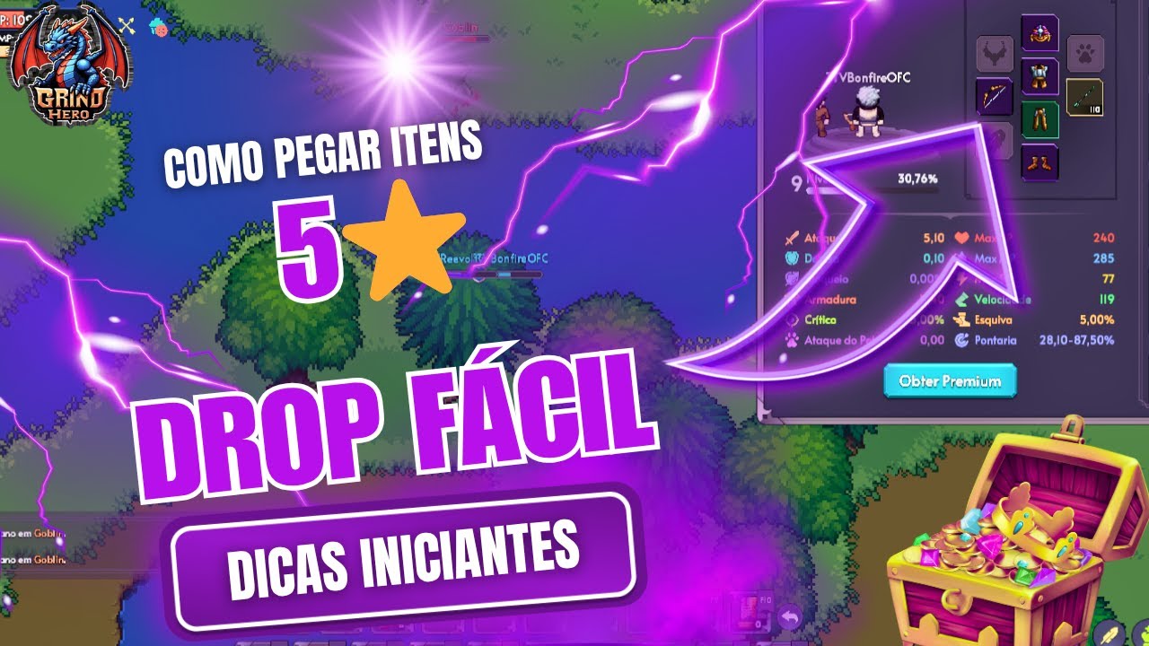 DROP FÁCIL: Como pegar ITENS ROXOS 5⭐ na VILA INICIAL! (Grind Hero Guia Iniciante)