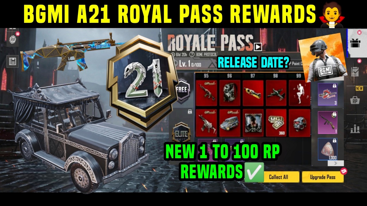 BGMI NEW ROYALE PASS A21 🔴 BGMI A21 ROYAL PASS REWARDS 🔴 BGMI A21 1 TO 100 RP REWARDS & RELEASE DATE