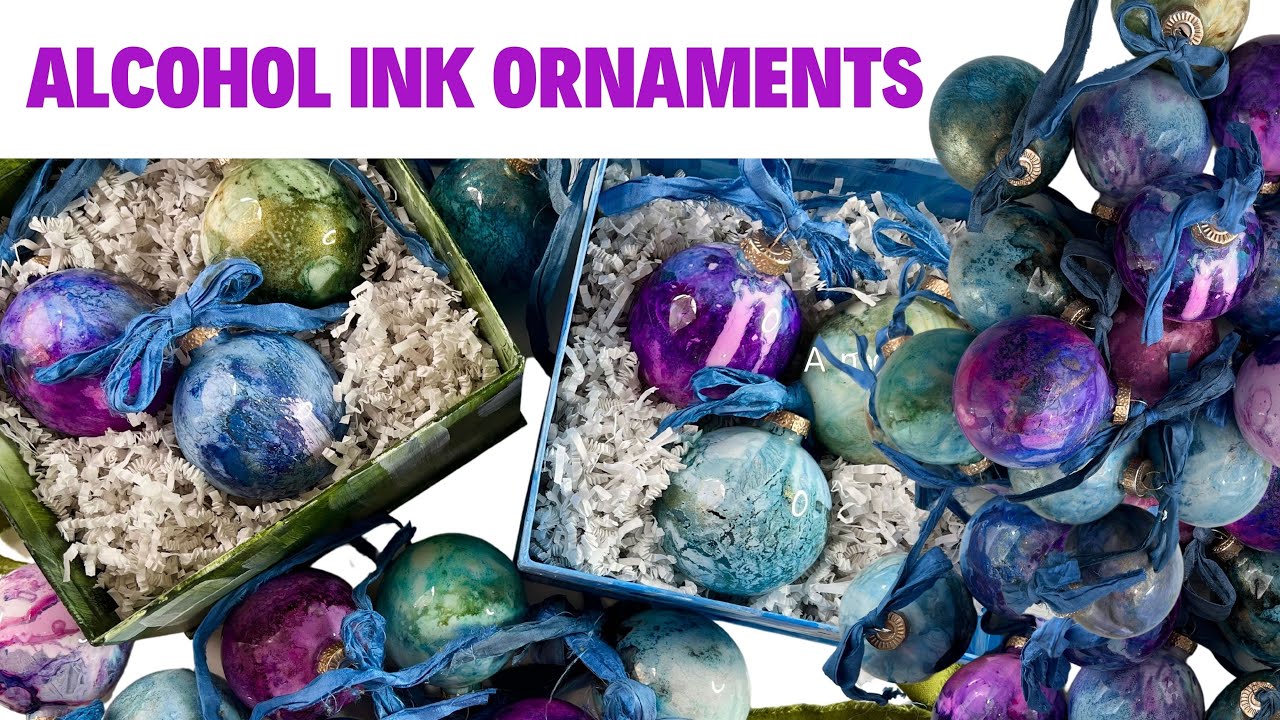 Alcohol Ink Christmas Ornaments With Painted Decorative Box