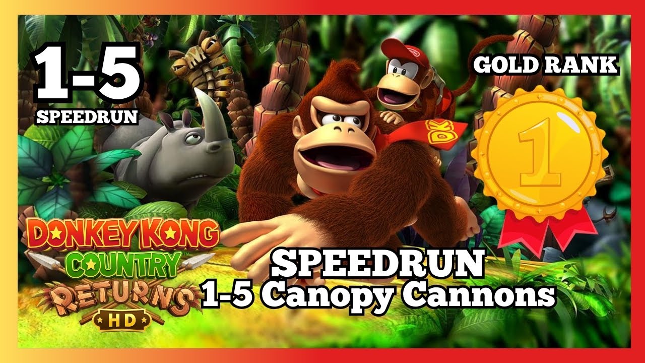 Donkey Kong Country Returns : SPEEDRUN 1-5 Canopy Cannons (Gold medal) No Hit Damage