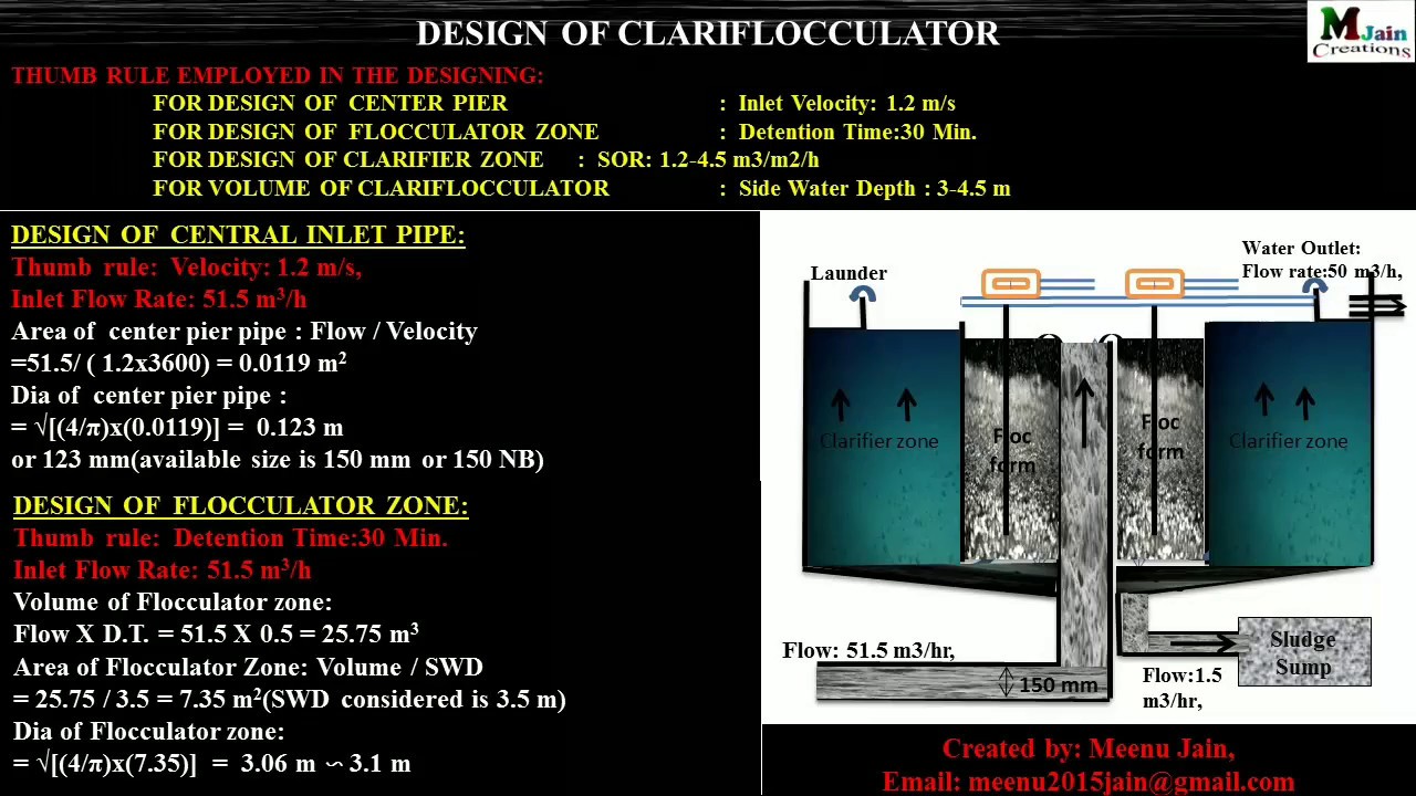 Designing calculation of Clariflocculator || Water treatment calculation || Advance Clarifier Design