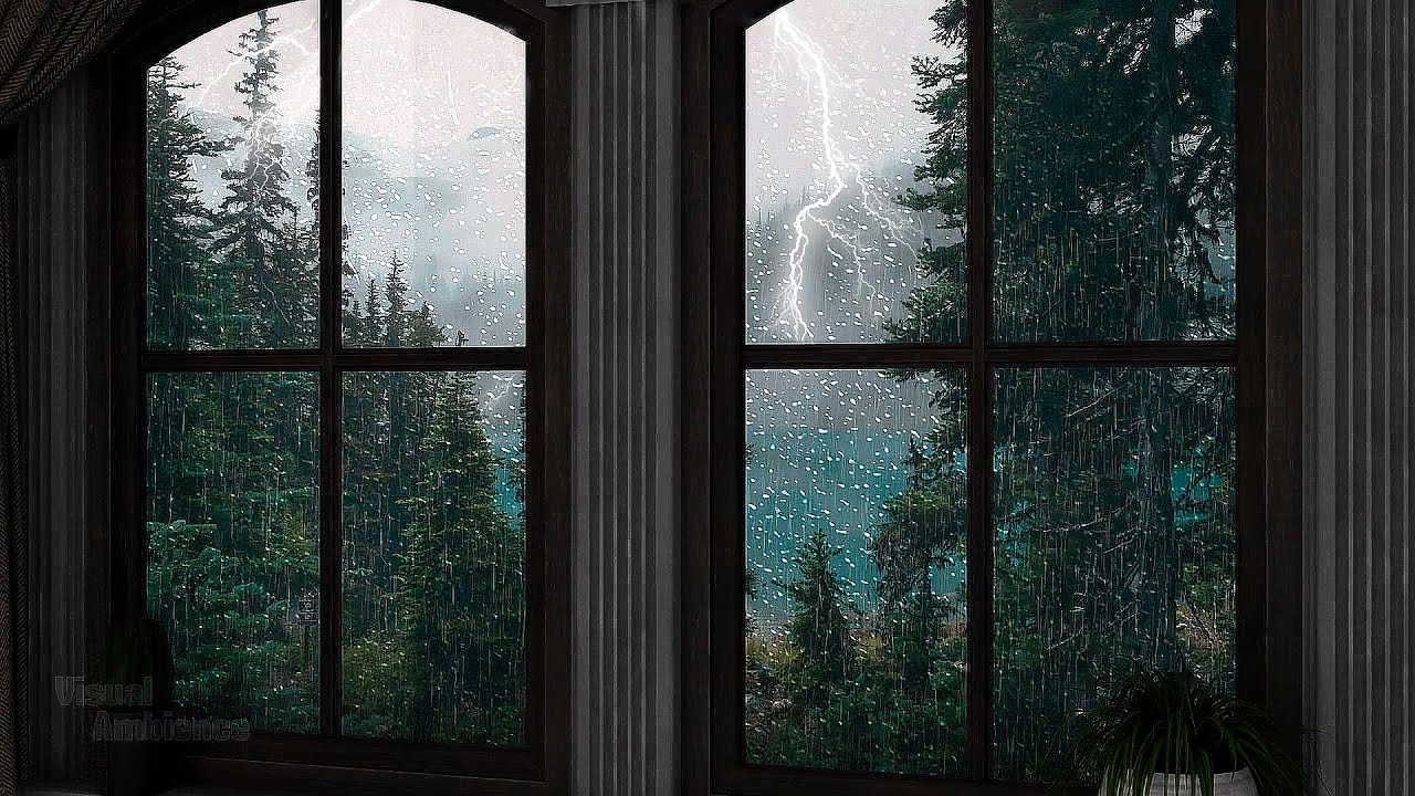 Cozy Rain on Window with Thunder Sound ⛈️💤 4H Deep Sleep Storm Sounds
