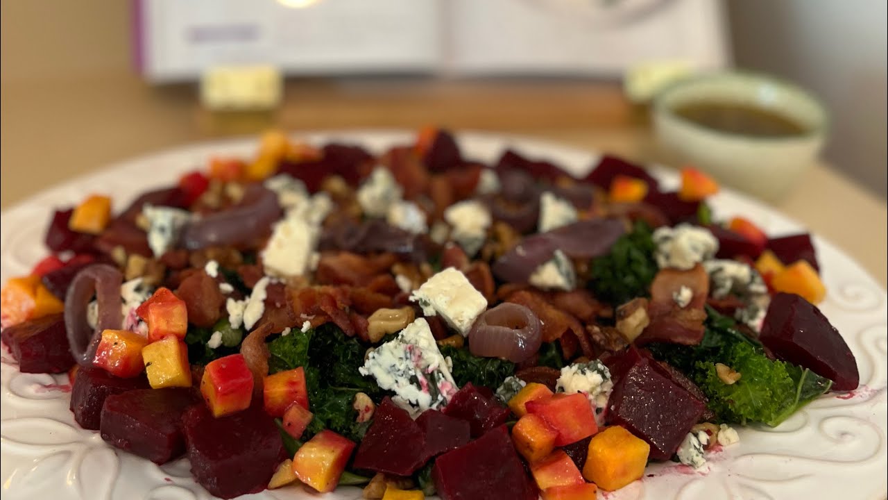 Warm Kale and Blue Cheese Salad with Walnuts and Bacon