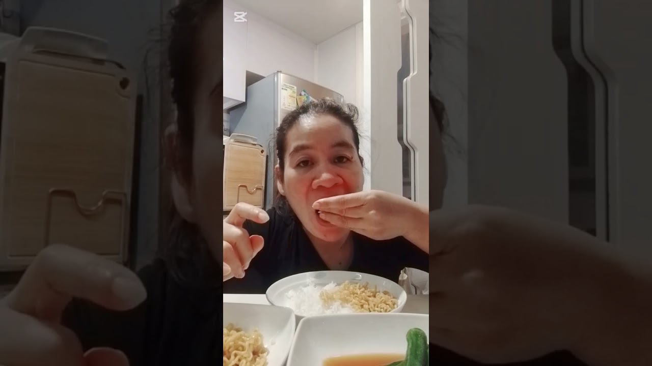 Enjoying my dinner alone, okra & pancit Canton plus rice!