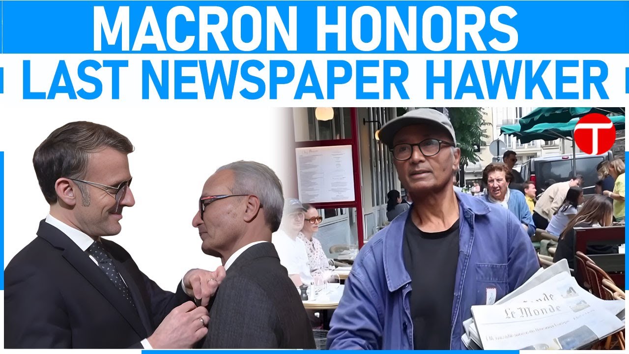 Macron gives honour to last newspaper hawker in Paris