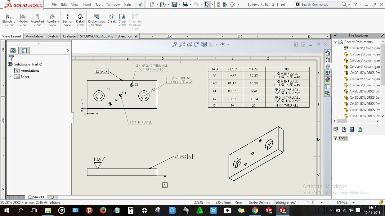 GD&T, Hole table and Surface Finish in Solidworks II GD&T in solidworks
