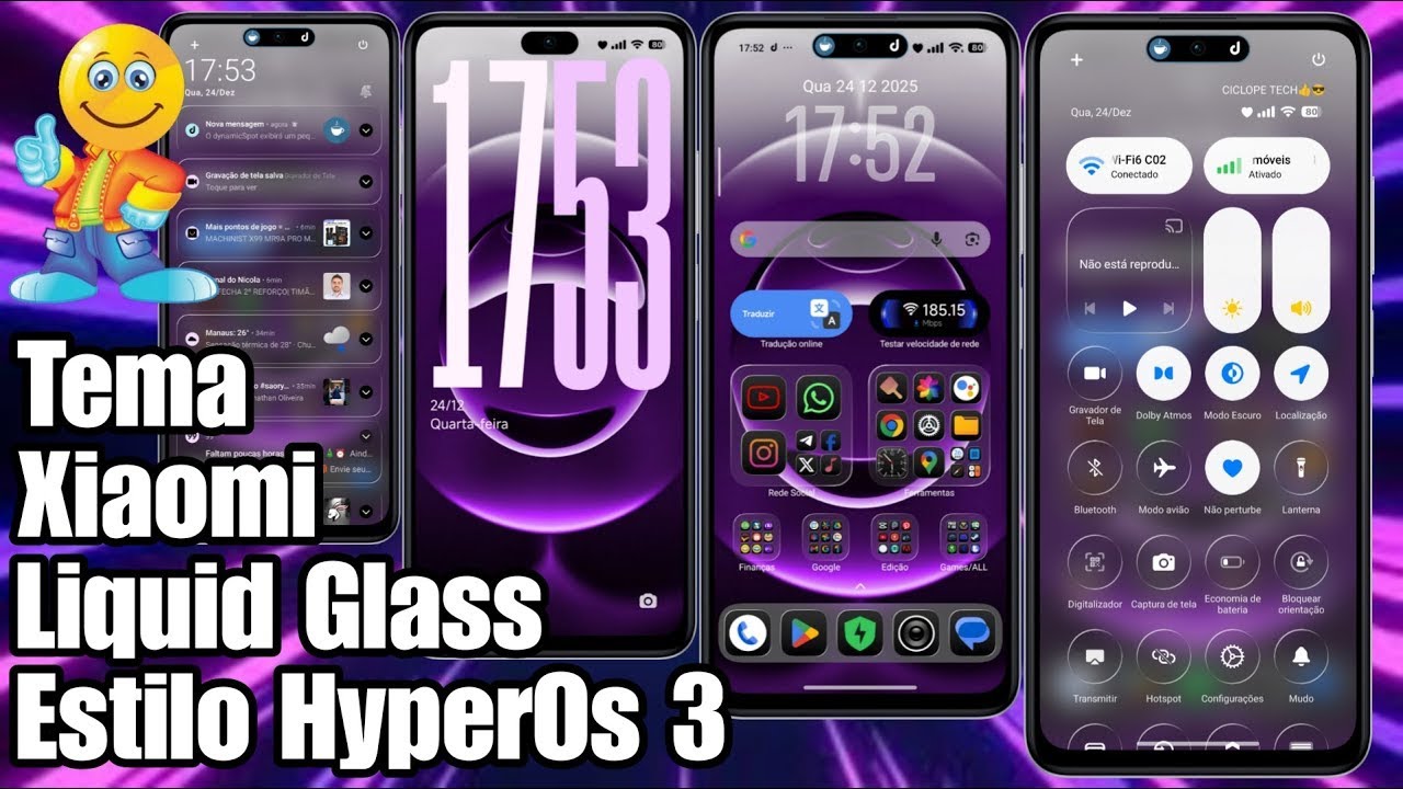 🔥 Lançamento! Tema Xiaomi Estilo HyperOs 3 Ícones e Control Center Liquid Glass @CiclopeTech