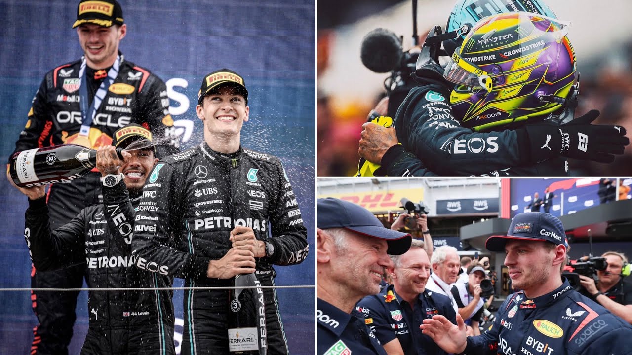 #SpanishGP Podium Behind the scenes | Max, Lewis and George celebrations