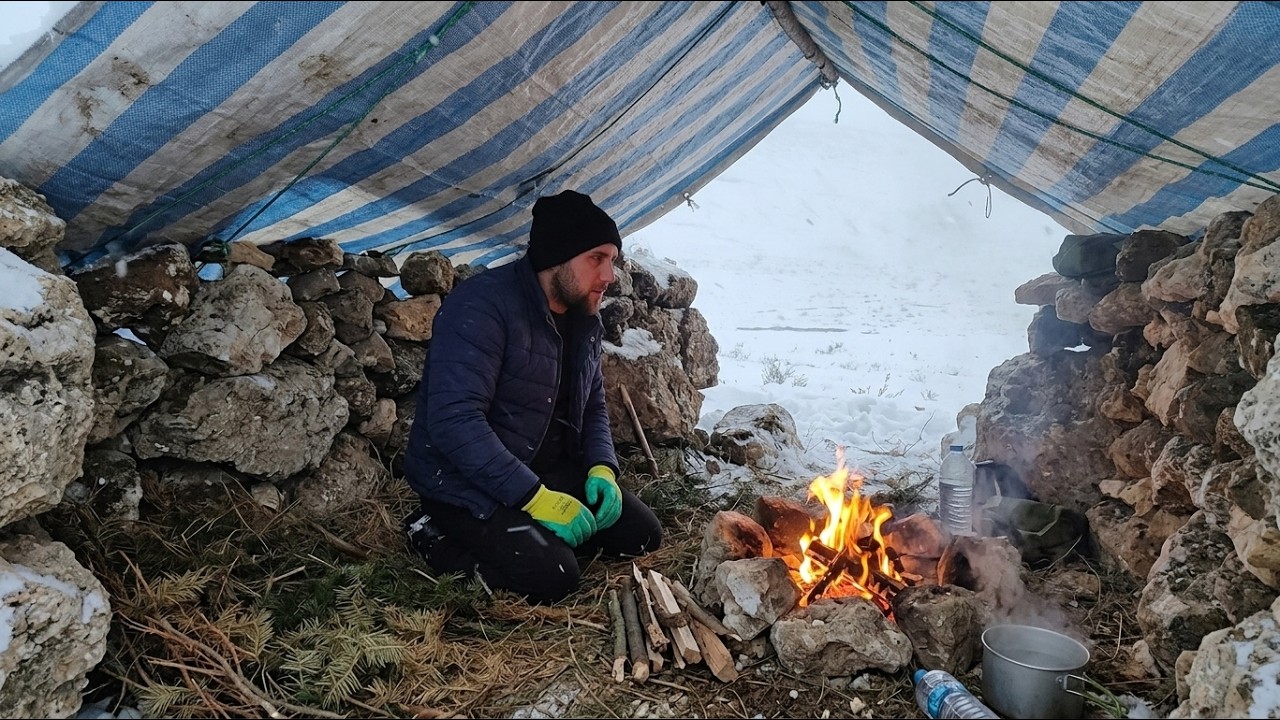 The Blizzard Left Me No Choice | I Built a Shelter to Survive