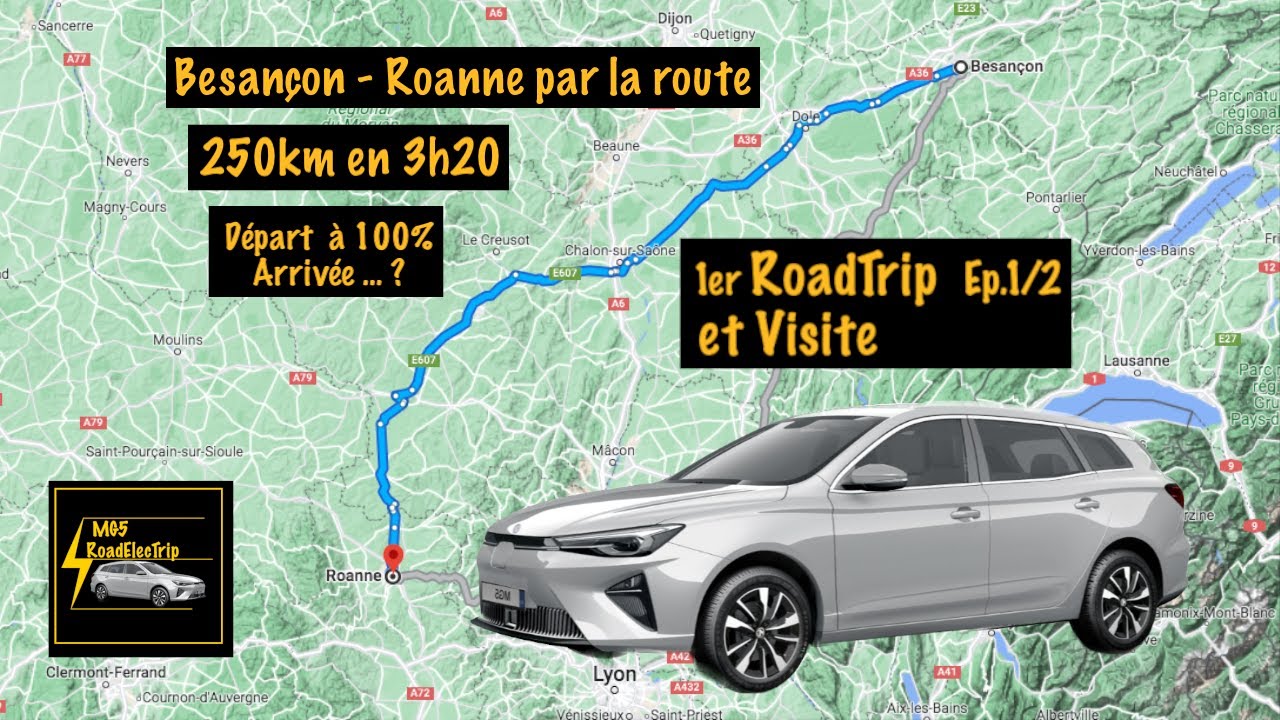 MG5 electric 61kWh - 250km sur Route, combien de % consommés ? (Roadtrip Besançon/Roanne +Visite)