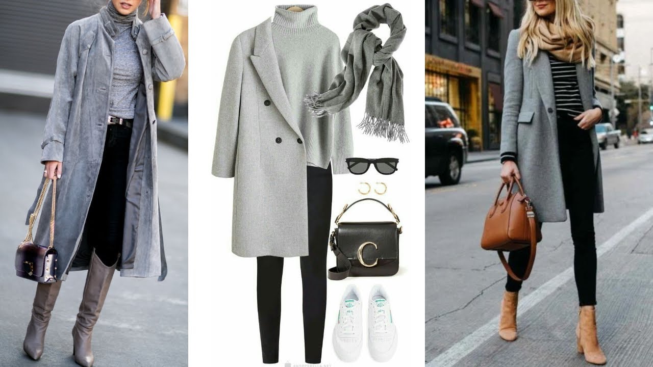 LA ELEGANCIA y el ESTILO de UN ABRIGO DE COLOR GRIS /COMBINACIONES ELEGANTES Y ESTILOSAS CON ABRIGOS