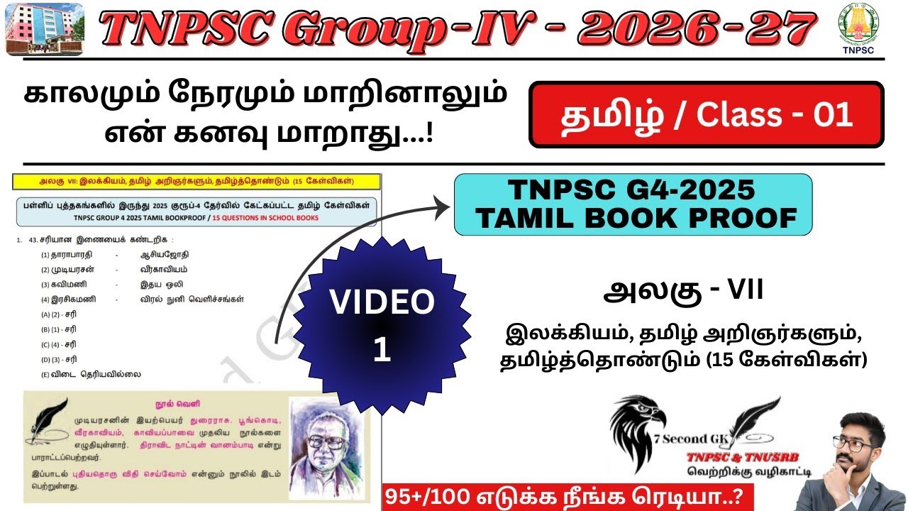 TNPSC GROUP 4 2025 TAMIL BOOKPROOF/15 QUESTIONS IN SCHOOL BOOKS  | அலகு - 7 | 